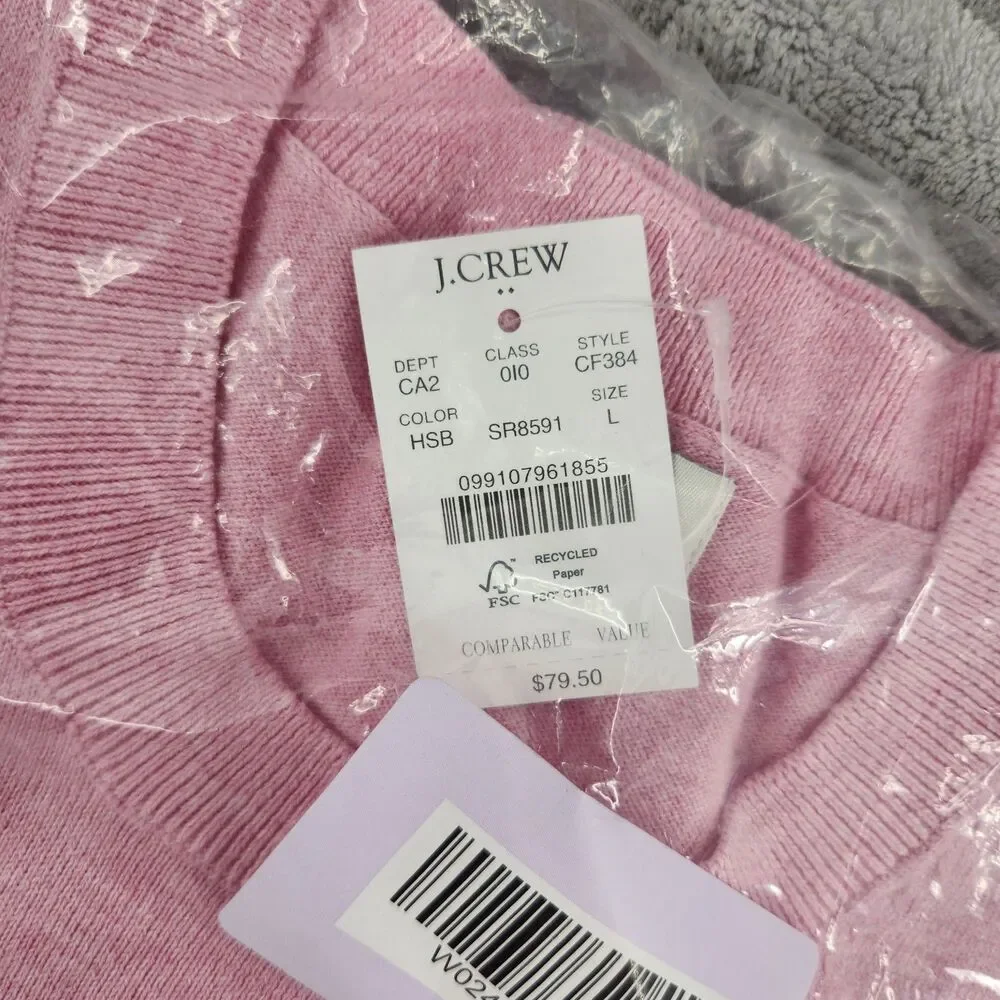 J.CREW Women's Large Pink Short Sleeve Cotton Crewneck Sweater NWT‎